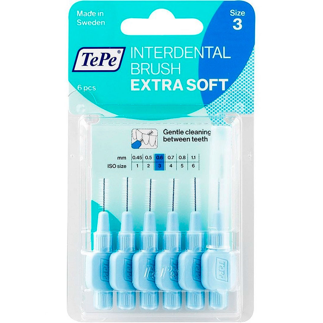 TePe Mellemrumsbørster Extra SOFT 0.60 mm ISO 3 BLÅ 6 stk. - Tepe Extra Soft Mellemrumsbørster