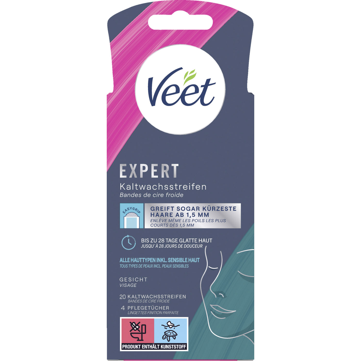 Haarentfernung Veet Expert Kaltwachsstreifen Gesicht 20 Stk.