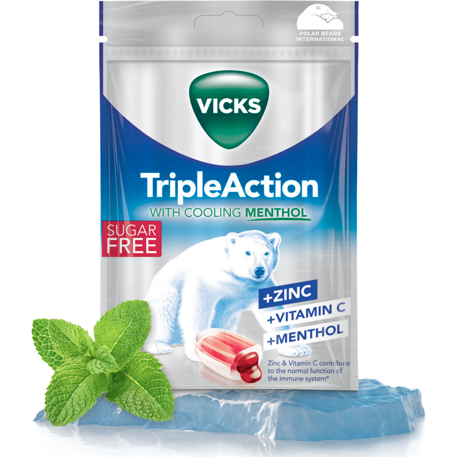 Vicks Halspastillen Triple Action Plus 72 gr.