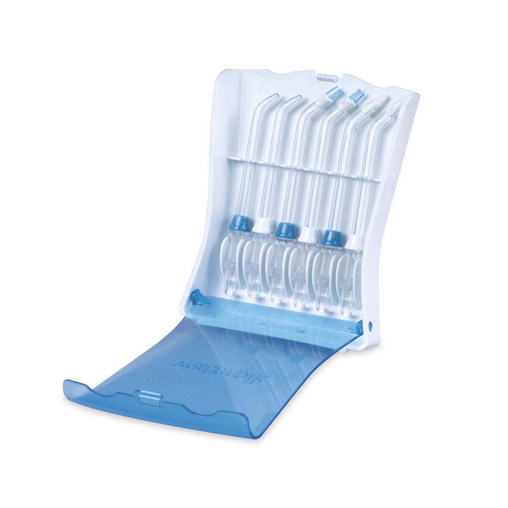 6 stk. Waterpik Mundskyller Dyser + Opbevaringsboks