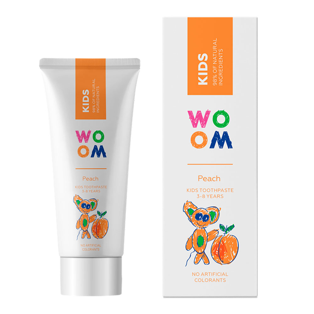 Natürliche Kinderzahnpasta Woom Kids Peach 50 ml.
